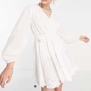 NWT River Island white embroidered lace wrap mini dress UK8 US4 Small